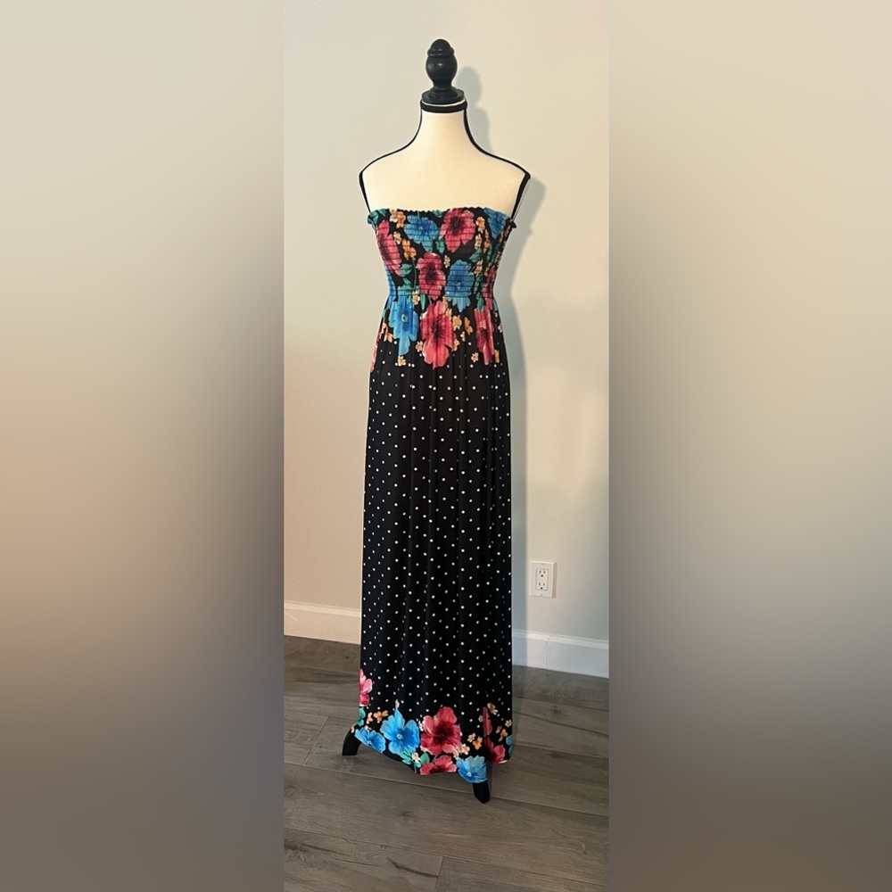 Italian Polka Dot Floral Maxi dress size S/M